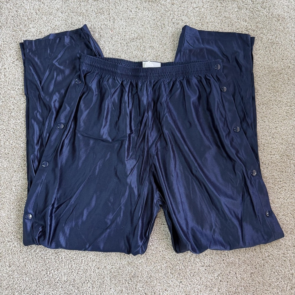 Y2K Track Pants Mens Large Blue Satin Tear Away Elastic Waist Pockets Gym